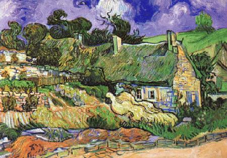 Vincent Van Gogh Thatched Cottages at Cordeville Sweden oil painting art